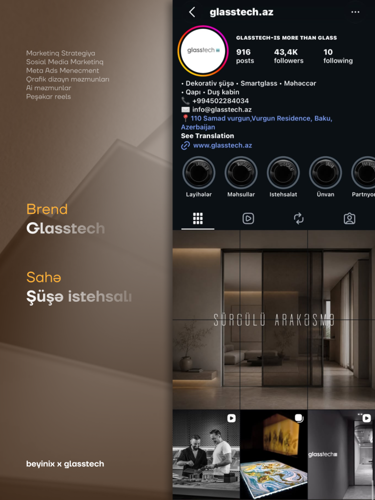 Glasstech — Instagram səhifəsinin Beyinix tərəfindən hazırlanmış dizaynı