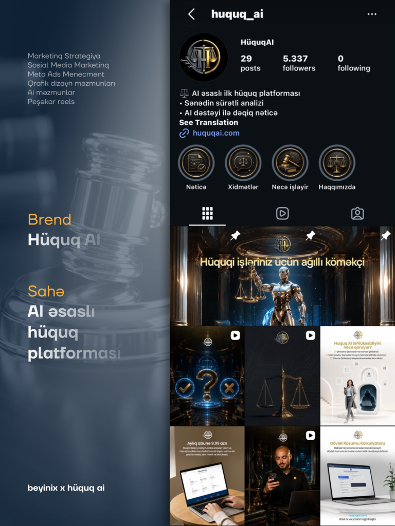 Huquq AI — Instagram səhifəsinin Beyinix tərəfindən hazırlanmış dizaynı