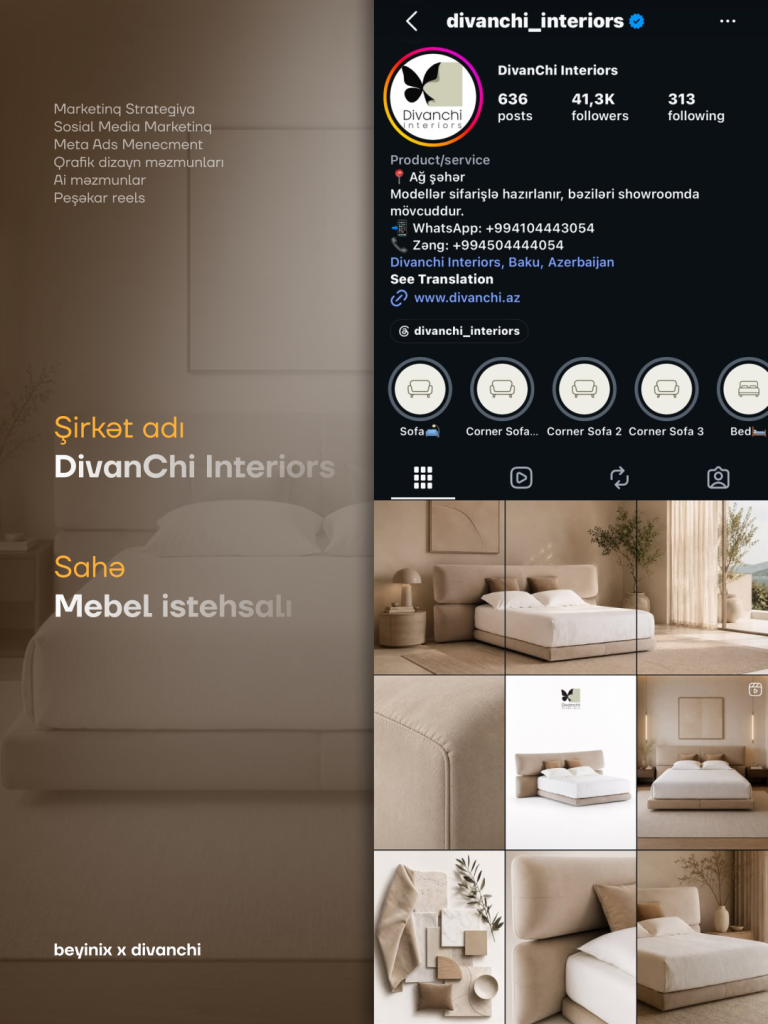 DivanChi Interiors — Instagram səhifəsinin Beyinix tərəfindən hazırlanmış dizaynı