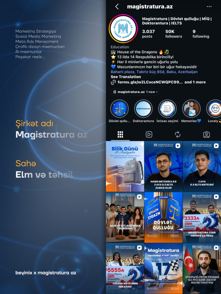 Magistratura.az — Instagram səhifəsinin Beyinix tərəfindən hazırlanmış dizaynı