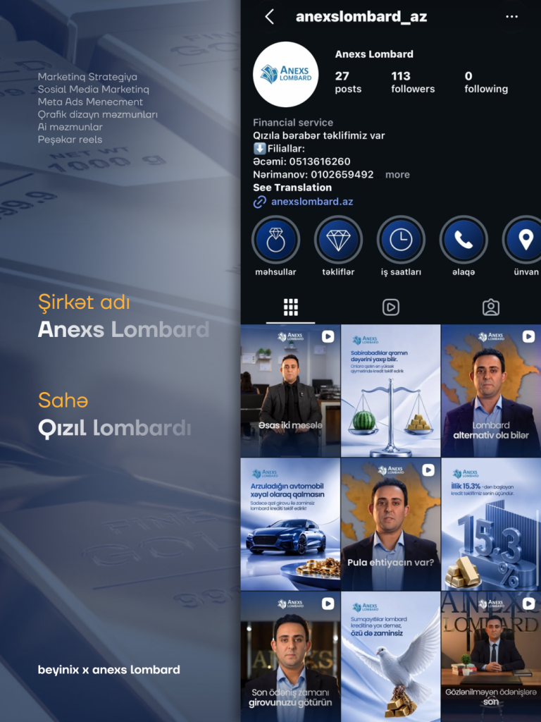 Anexs Lombard — Instagram səhifəsinin Beyinix tərəfindən hazırlanmış dizaynı