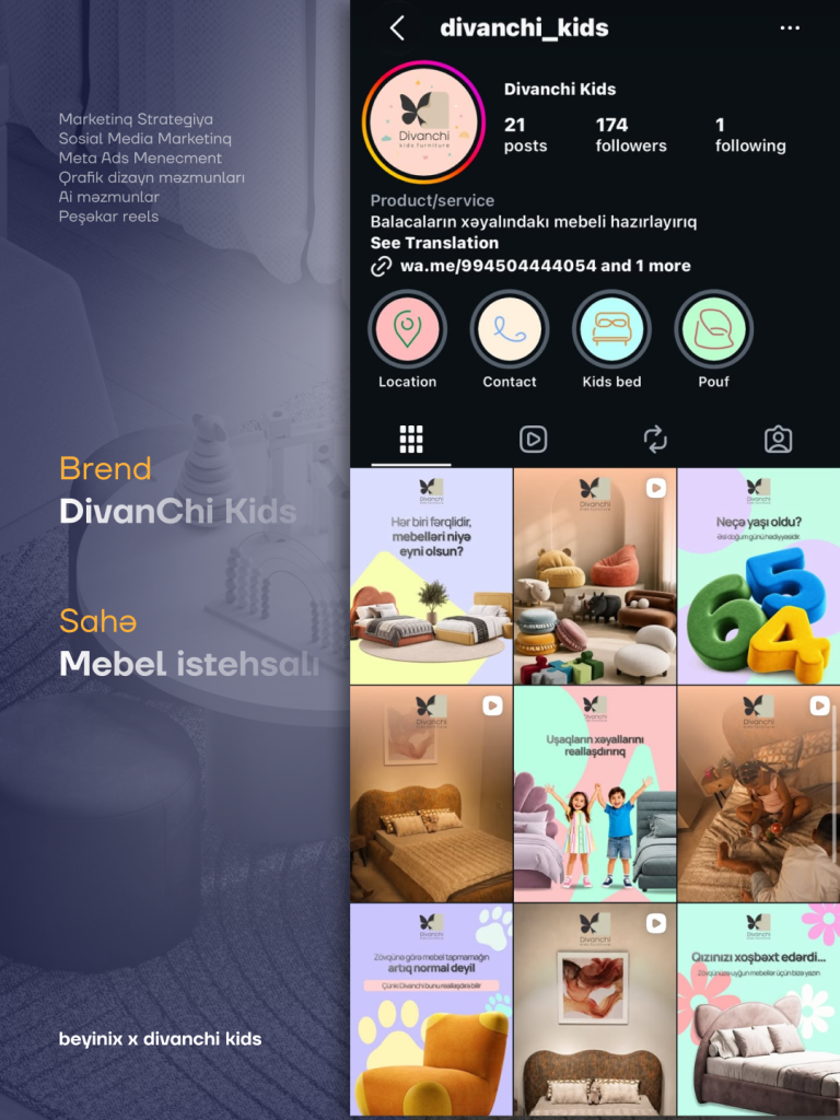 DivanChi Kids — Instagram səhifəsinin Beyinix tərəfindən hazırlanmış dizaynı