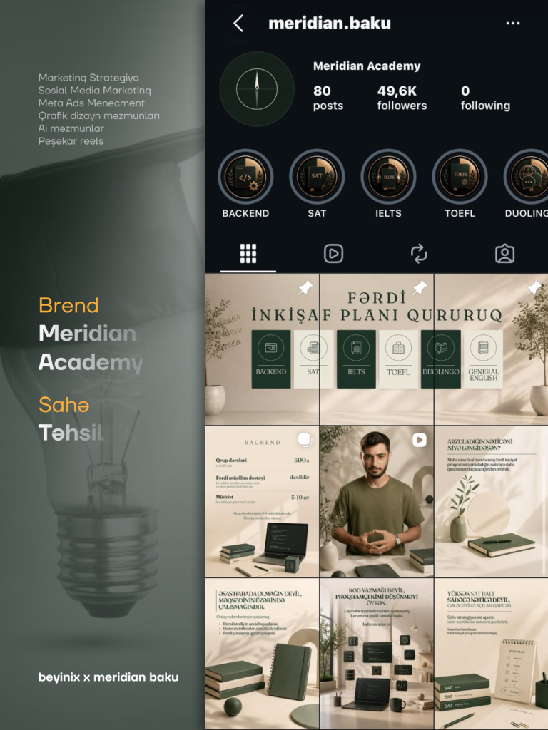 Meridian Academy — Instagram səhifəsinin Beyinix tərəfindən hazırlanmış dizaynı