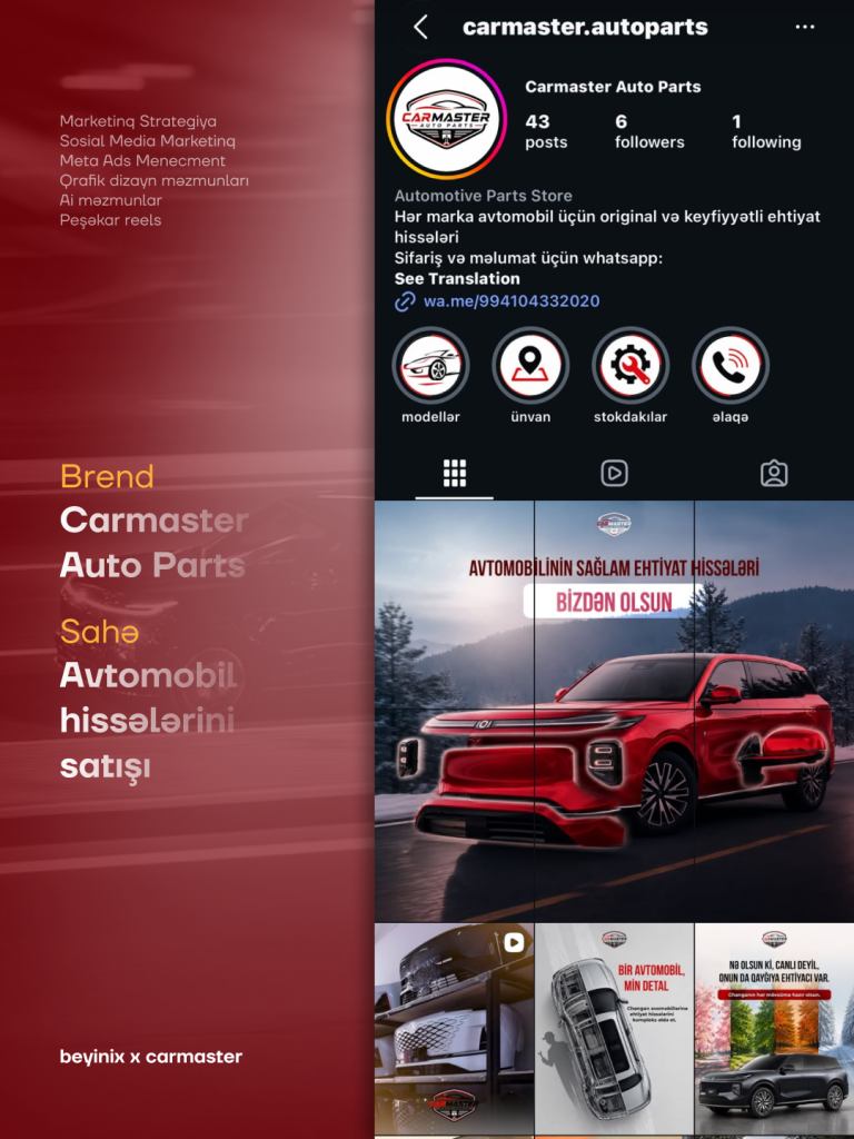Carmaster — Instagram səhifəsinin Beyinix tərəfindən hazırlanmış dizaynı