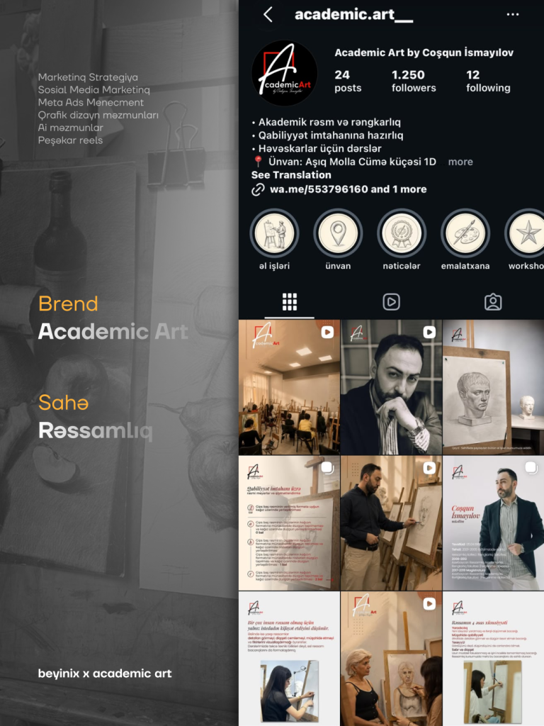 Academic Art — Instagram səhifəsinin Beyinix tərəfindən hazırlanmış dizaynı
