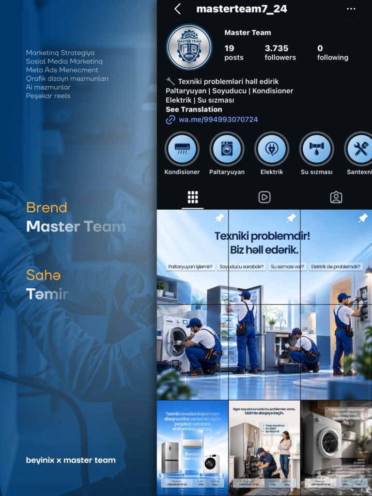 Master Team — Instagram səhifəsinin Beyinix tərəfindən hazırlanmış dizaynı